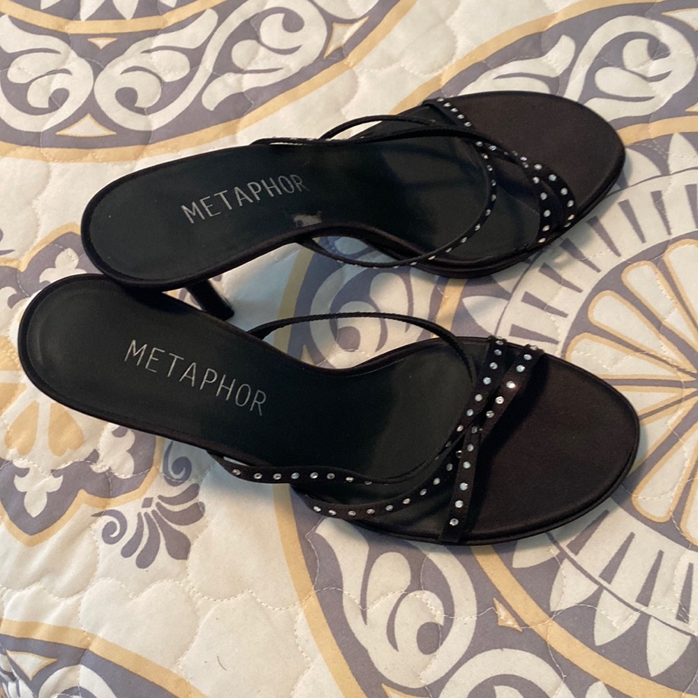 Metaphor black stiletto sandals with rhinestones. Size 9M.